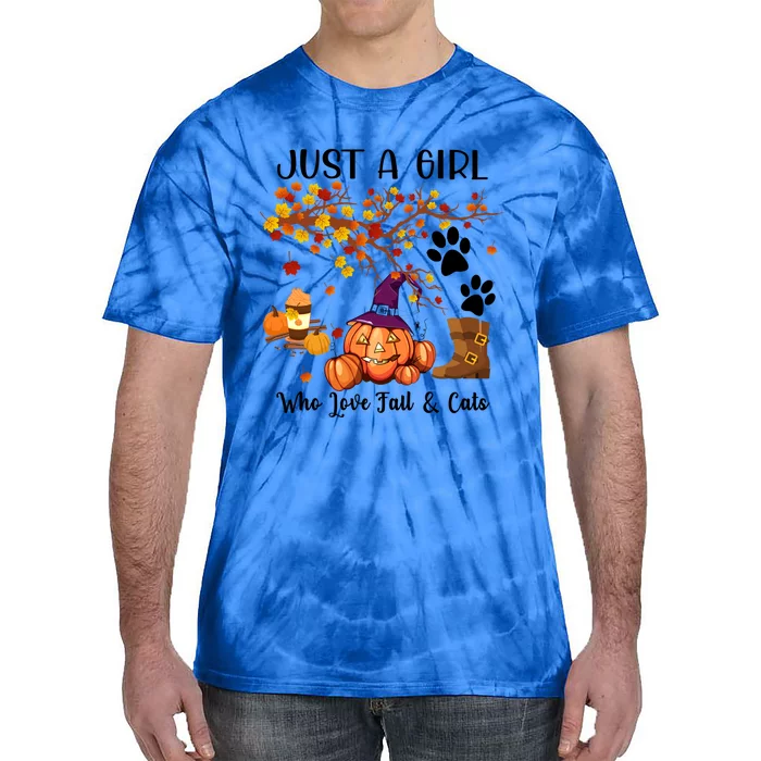 Halloween Fall And Cat Just A Who Loves Fall And Cat Gift Tie-Dye T-Shirt