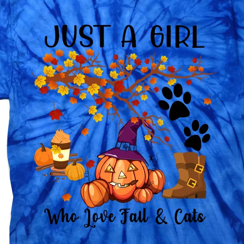 Halloween Fall And Cat Just A Who Loves Fall And Cat Gift Tie-Dye T-Shirt