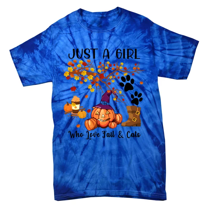 Halloween Fall And Cat Just A Who Loves Fall And Cat Gift Tie-Dye T-Shirt