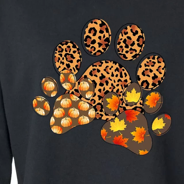 Hello Fall Autumn Leaf Pumpkin Dog Paw Print Puppy Owner Cropped Pullover Crew