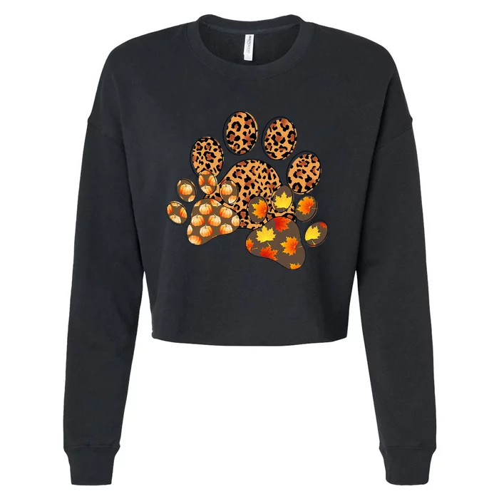 Hello Fall Autumn Leaf Pumpkin Dog Paw Print Puppy Owner Cropped Pullover Crew