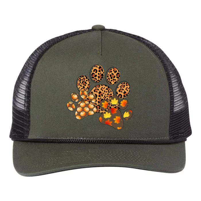 Hello Fall Autumn Leaf Pumpkin Dog Paw Print Puppy Owner Retro Rope Trucker Hat Cap