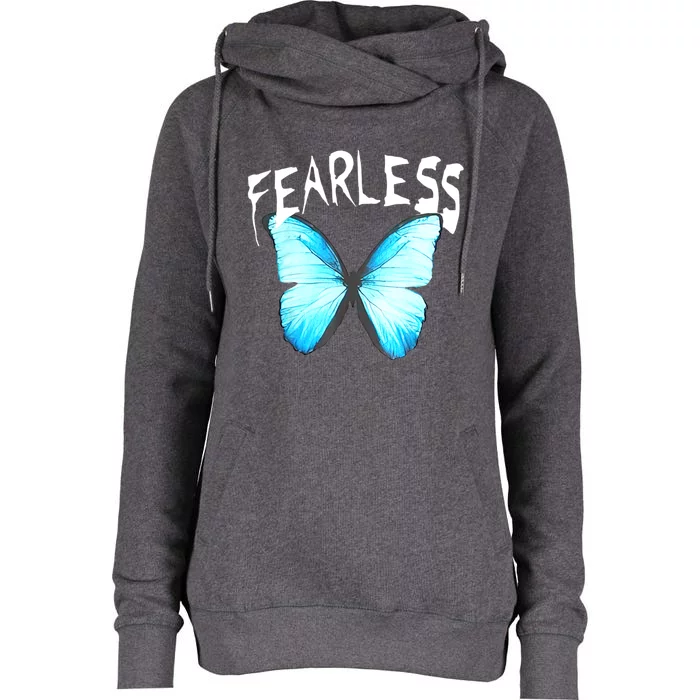 Humor Fearless Butterfly Cute Colorful Blue Butterfly Womens Funnel Neck Pullover Hood