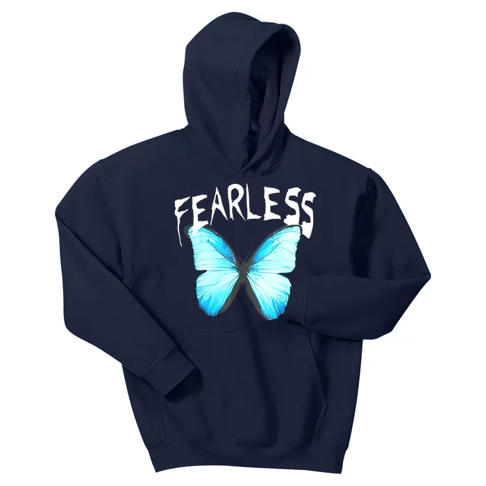 Humor Fearless Butterfly Cute Colorful Blue Butterfly Kids Hoodie