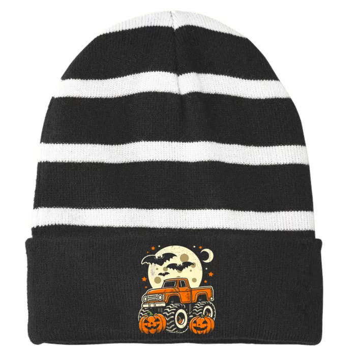 Halloween For Boy Monster Truck Pumpkin Halloween Striped Beanie with Solid Band