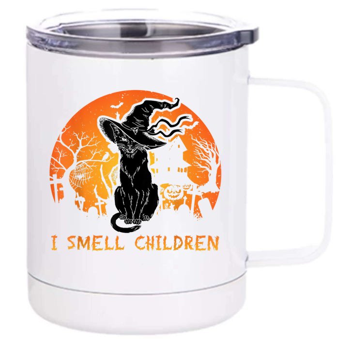 Halloween Funny Black Cat I Smell Children Gift Front & Back 12oz Stainless Steel Tumbler Cup