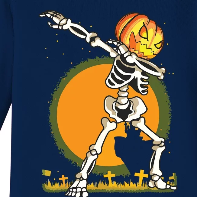 Halloween For Boy Kids Dabbing Skeleton Pumpkin Dab Baby Long Sleeve Bodysuit