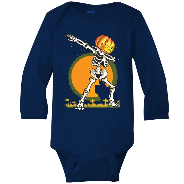 Halloween For Boy Kids Dabbing Skeleton Pumpkin Dab Baby Long Sleeve Bodysuit