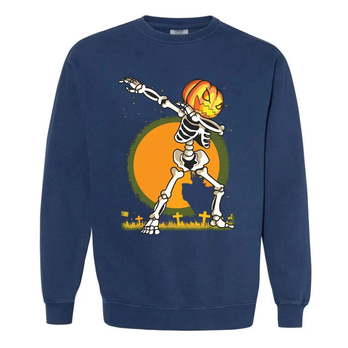 Halloween For Boy Kids Dabbing Skeleton Pumpkin Dab Garment-Dyed Sweatshirt