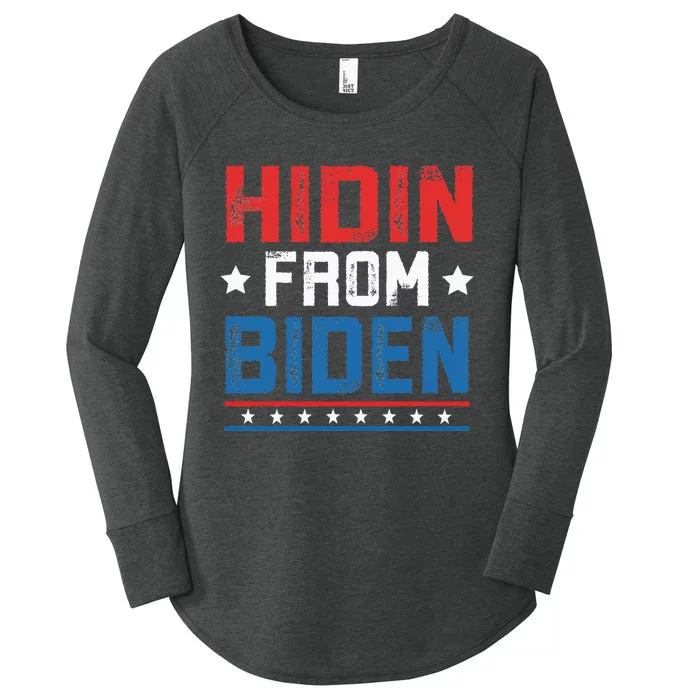 Hidin From Biden Usa Flag Funny Political Joe Biden Women's Perfect Tri Tunic Long Sleeve Shirt