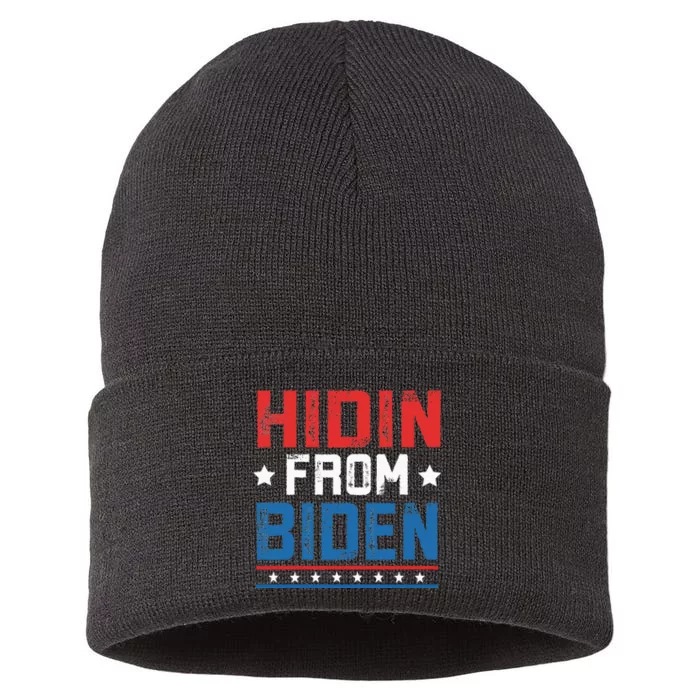 Hidin From Biden Usa Flag Funny Political Joe Biden Sustainable Knit Beanie