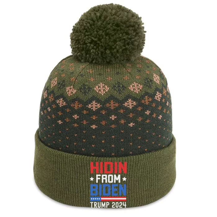 Hidin From Biden Trump 2024 Funny Anti Joe Biden The Baniff Cuffed Pom Beanie