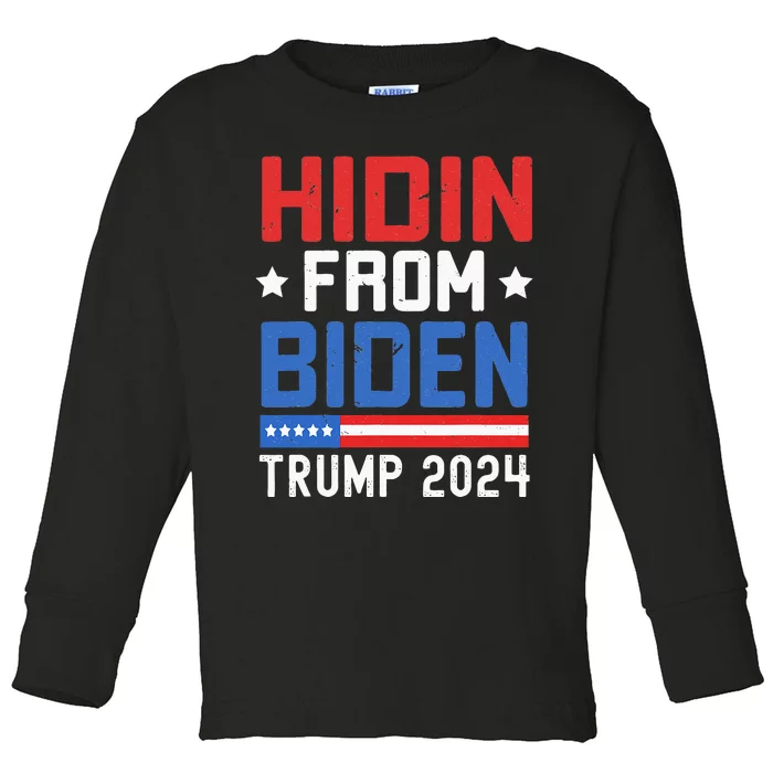 Hidin From Biden Kids Men Trump 2024 Funny Anti Joe Biden Toddler Long Sleeve Shirt