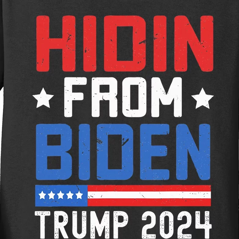 Hidin From Biden  Trump 2024 Funny Anti Joe Biden Kids Long Sleeve Shirt