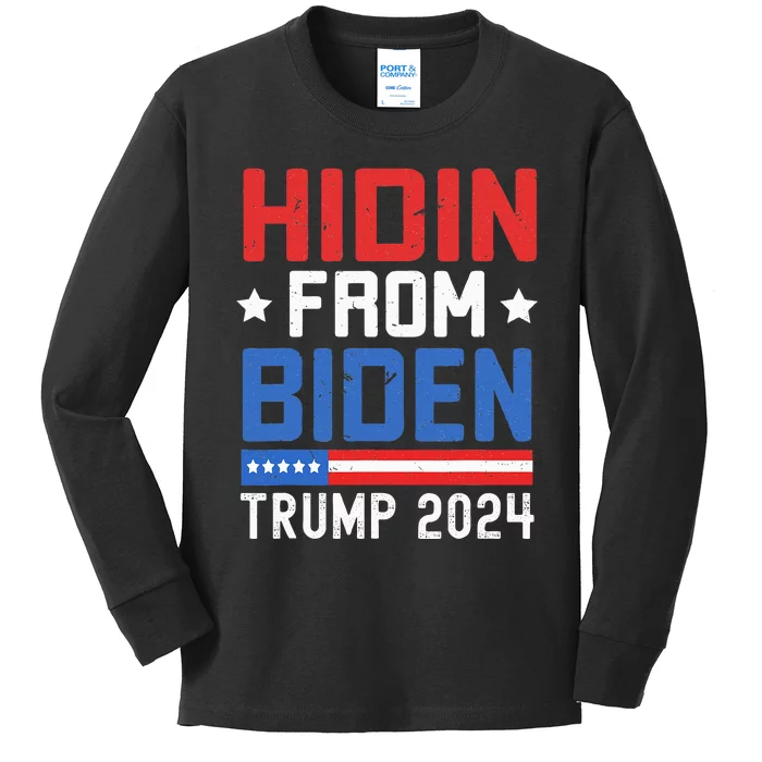 Hidin From Biden  Trump 2024 Funny Anti Joe Biden Kids Long Sleeve Shirt