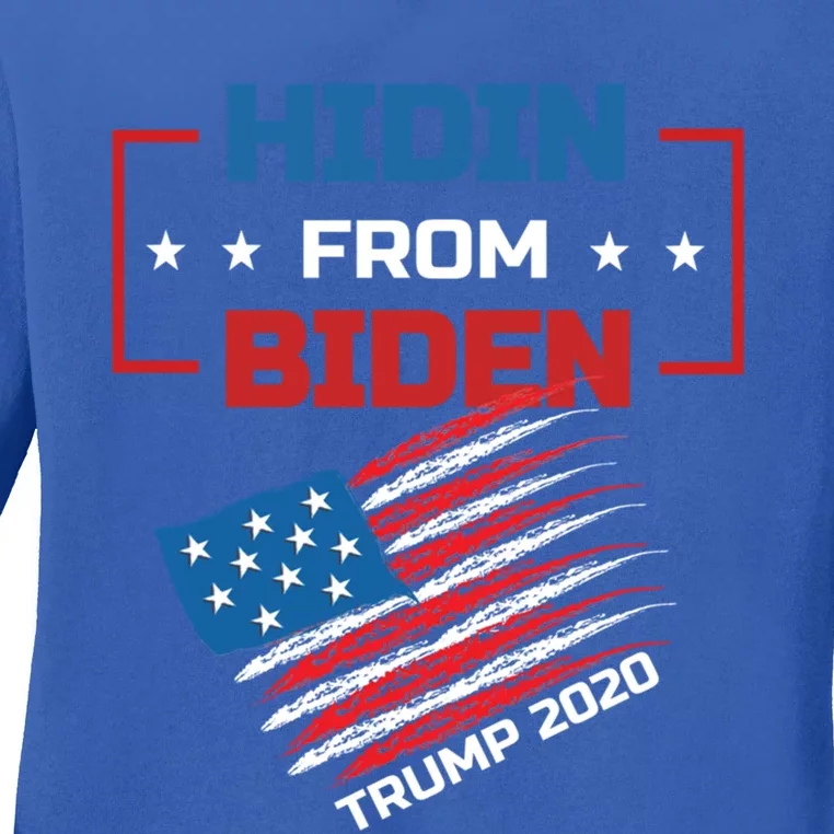 Hidin From Biden Red Us Flag Trump 2020 Funny Anti Joe Biden Gift Ladies Long Sleeve Shirt