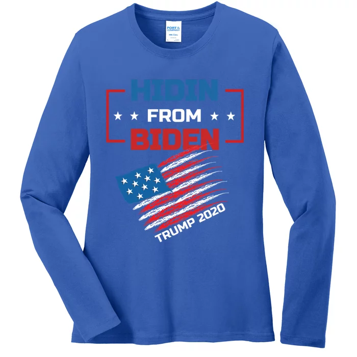 Hidin From Biden Red Us Flag Trump 2020 Funny Anti Joe Biden Gift Ladies Long Sleeve Shirt