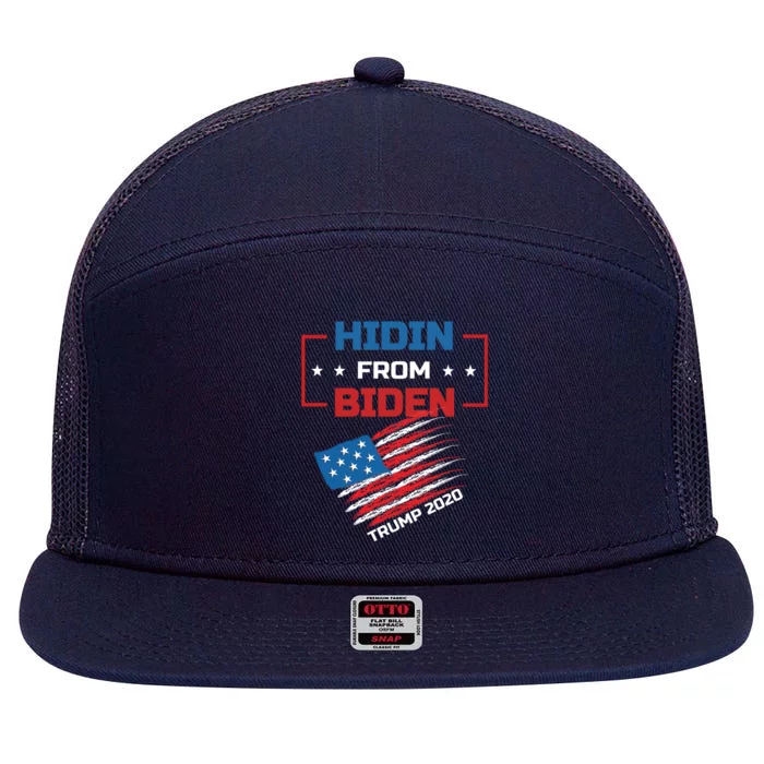 Hidin From Biden Red Us Flag Trump 2020 Funny Anti Joe Biden Gift 7 Panel Mesh Trucker Snapback Hat