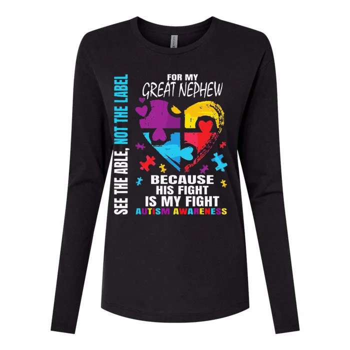 His Fight Blue Great Nephew Autism Awareness Aunt Uncle Womens Cotton Relaxed Long Sleeve T-Shirt