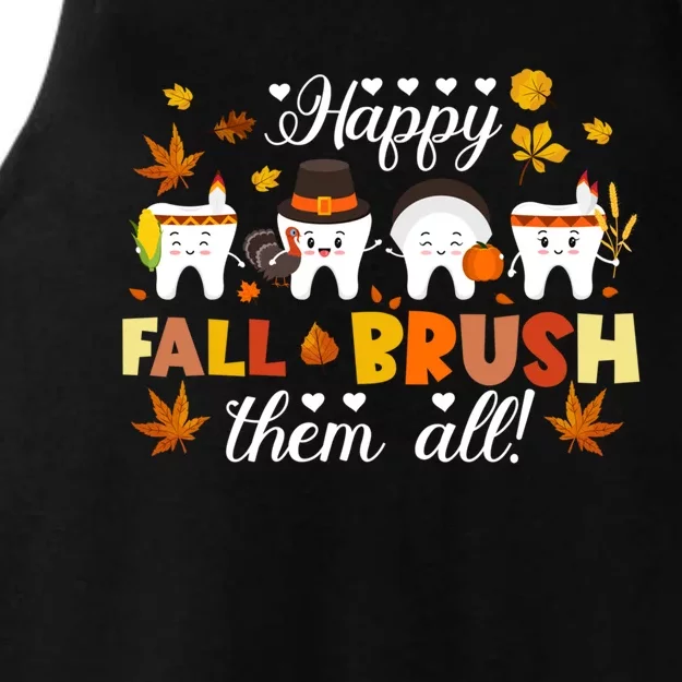 Happy Fall Brush Them All Dentist Squad Dental Thanksgiving Funny Gift Ladies Tri-Blend Wicking Tank