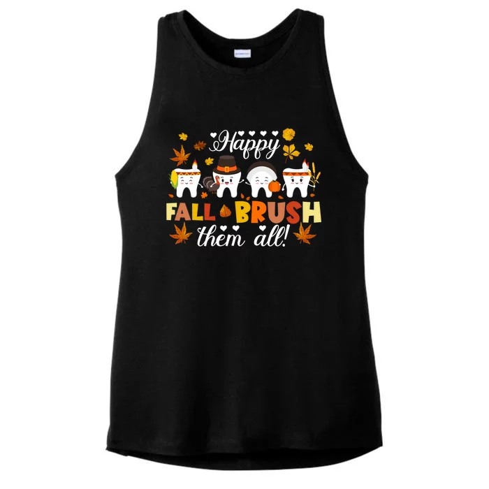 Happy Fall Brush Them All Dentist Squad Dental Thanksgiving Funny Gift Ladies Tri-Blend Wicking Tank