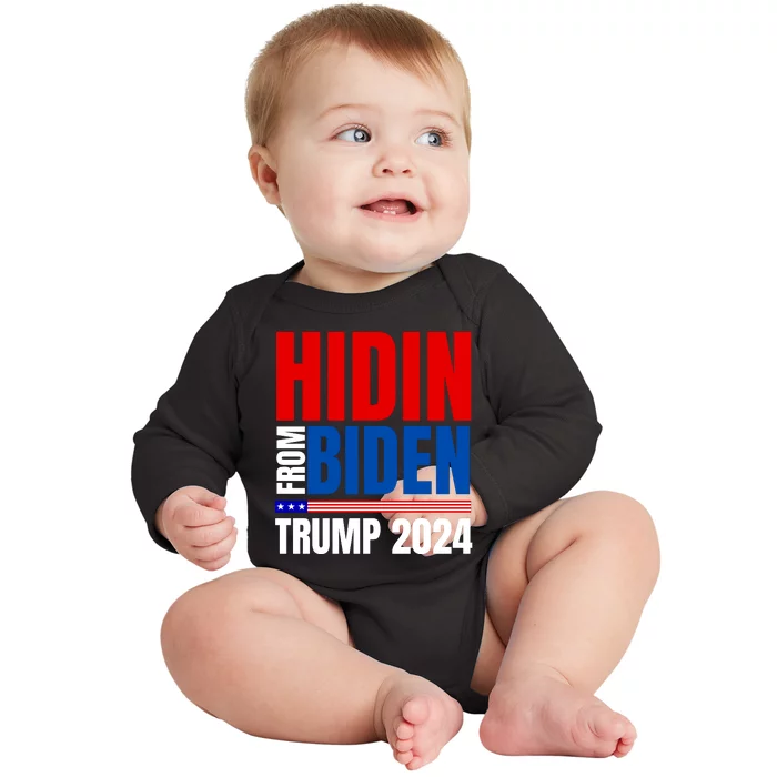 Hidin From Biden Funny Anti Joe Biden Trump 2024 Baby Long Sleeve Bodysuit