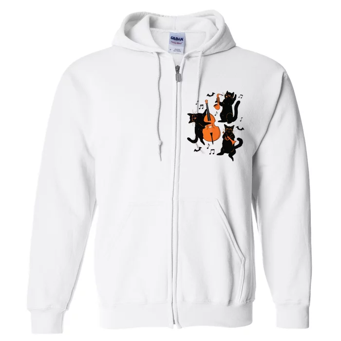 Halloween Funny Band Musical Cats Cello Trumpet Full Zip Hoodie