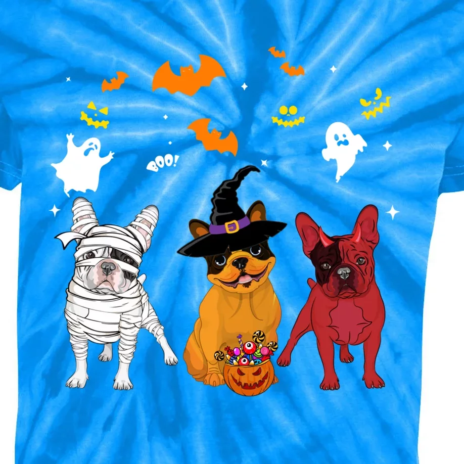 Halloween French Bulldog Dogs Lovers Mummy Witch Demon Gift Kids Tie-Dye T-Shirt