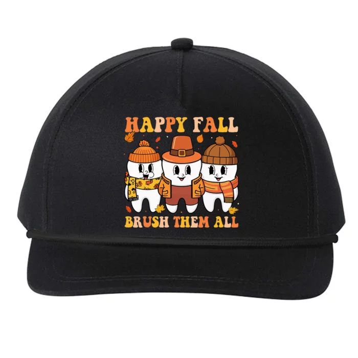 Happy Fall Brush Them All Th Thanksgiving Dental Dentist Snapback Five-Panel Rope Hat