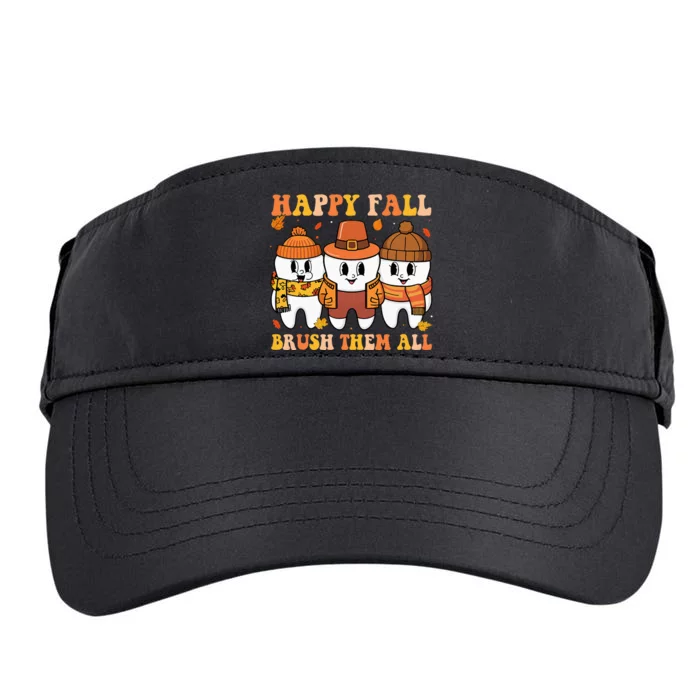 Happy Fall Brush Them All Th Thanksgiving Dental Dentist Adult Drive Performance Visor