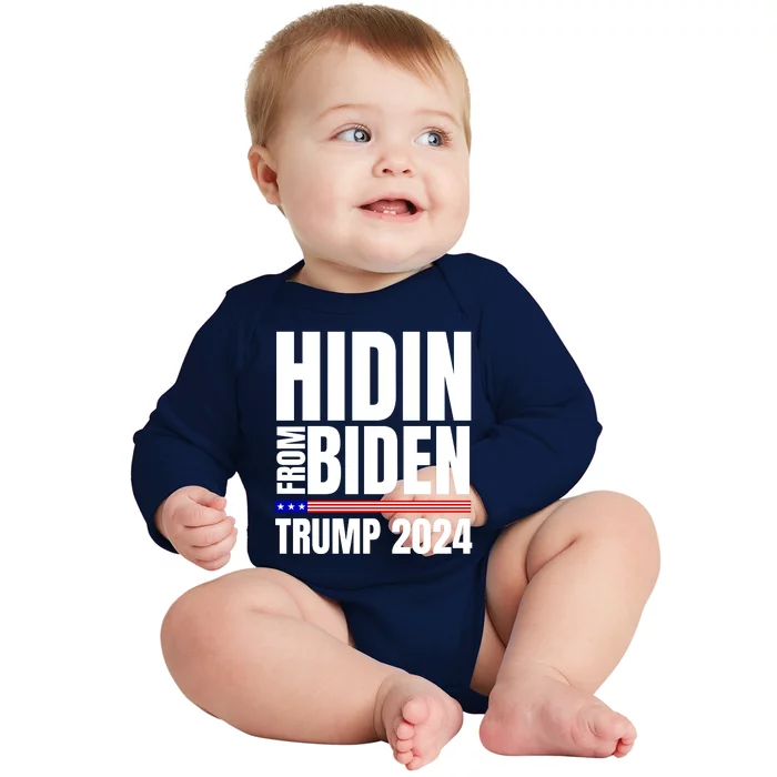 Hidin From Biden Trump 2024 Funny Anti Joe Biden Baby Long Sleeve Bodysuit