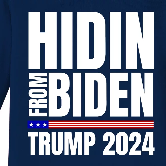 Hidin From Biden Trump 2024 Funny Anti Joe Biden Baby Long Sleeve Bodysuit