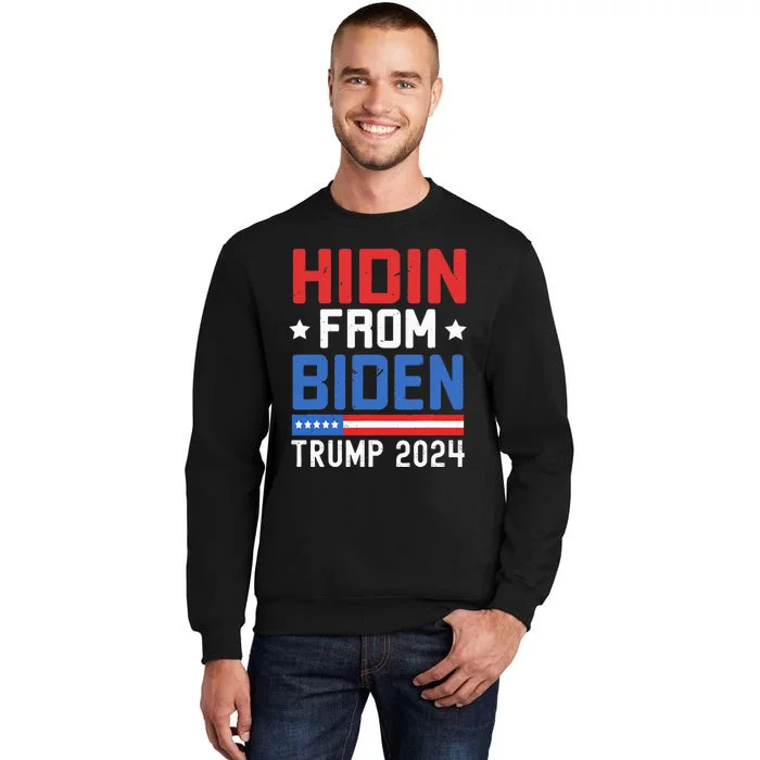 Hidin From Biden Kids Men Trump 2024 Funny Anti Joe Biden Tall Sweatshirt