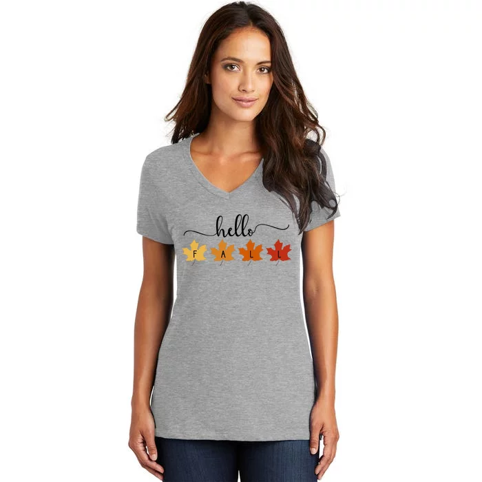 Hello Fall Cozy Nature Women's V-Neck T-Shirt