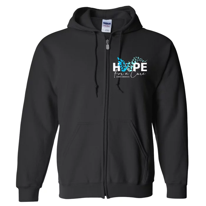 Hope For Cure Diabetes Awareness Butterfly Type 1 Diabetes Full Zip Hoodie