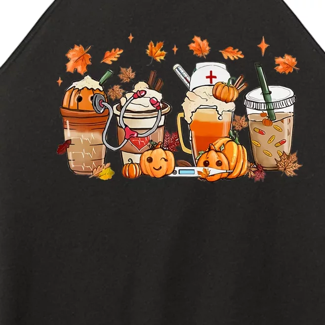 Happy Fall Coffee Latte Cups Stethoscope Nurse Women’s Perfect Tri Rocker Tank