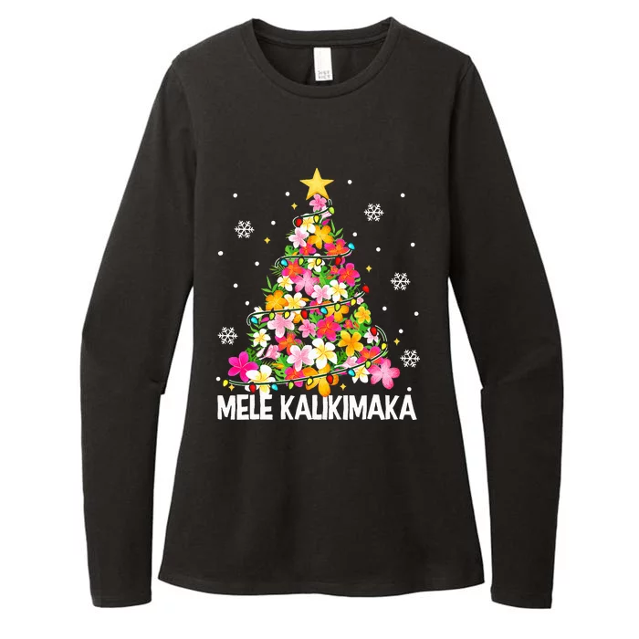 Hawaiian Floral Christmas Tree Mele Kalikimaka Tropical Xmas Womens CVC Long Sleeve Shirt