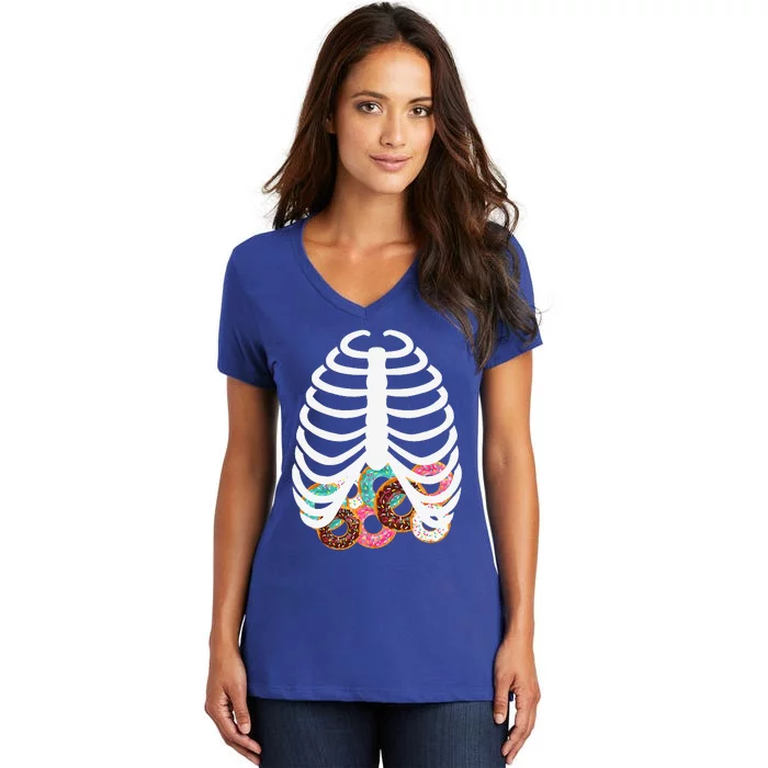 Halloween Food Costume Rib Cage Skeleton Donuts Women's V-Neck T-Shirt