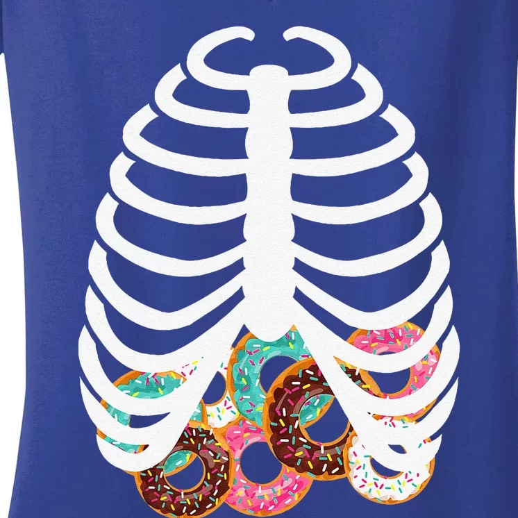 Halloween Food Costume Rib Cage Skeleton Donuts Women's V-Neck T-Shirt