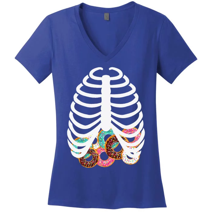 Halloween Food Costume Rib Cage Skeleton Donuts Women's V-Neck T-Shirt