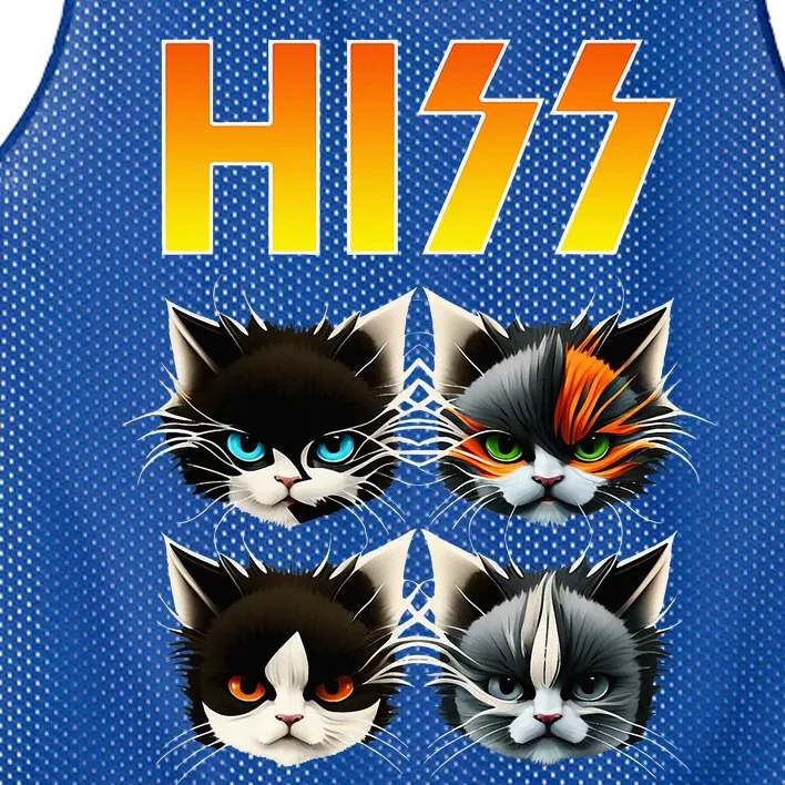 Hiss Funny Cats Rockin Outfit Apparel Design Rock Music Cat Mesh Reversible Basketball Jersey Tank