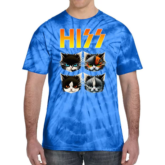 Hiss Funny Cats Rockin Outfit Apparel Design Rock Music Cat Tie-Dye T-Shirt