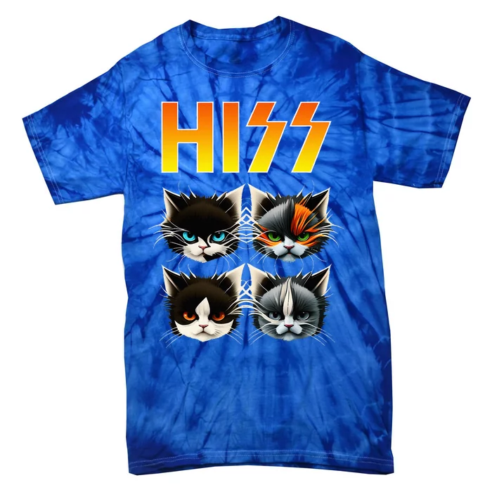 Hiss Funny Cats Rockin Outfit Apparel Design Rock Music Cat Tie-Dye T-Shirt