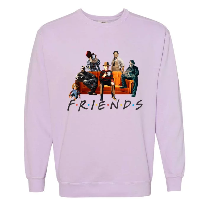 Halloween Friends Crew Gathering On A Spooky Orange Couch Garment-Dyed Sweatshirt