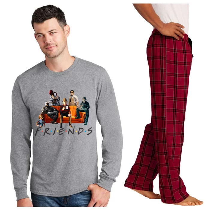 Halloween Friends Crew Gathering On A Spooky Orange Couch Long Sleeve Pajama Set