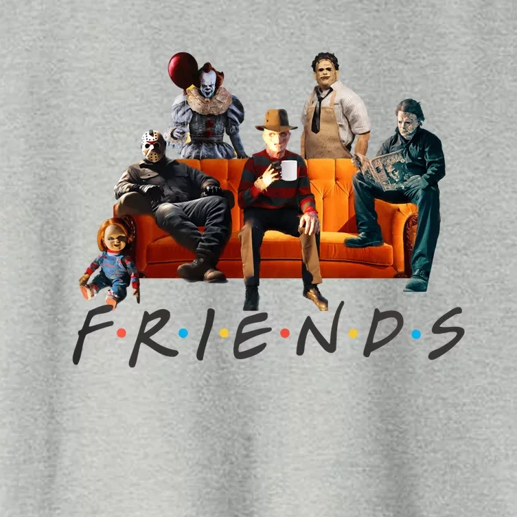 Halloween Friends Crew Gathering On A Spooky Orange Couch Women's Crop Top Tee