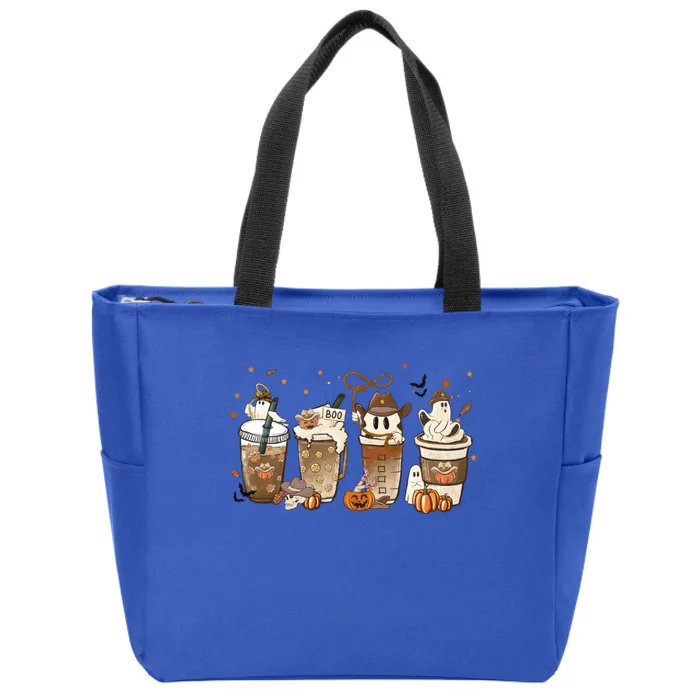 Horror Fall Coffee Latte Pumpkin Spice Iced Halloween Outfit Cute Gift Zip Tote Bag