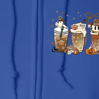 Horror Fall Coffee Latte Pumpkin Spice Iced Halloween Outfit Gift Full Zip Hoodie