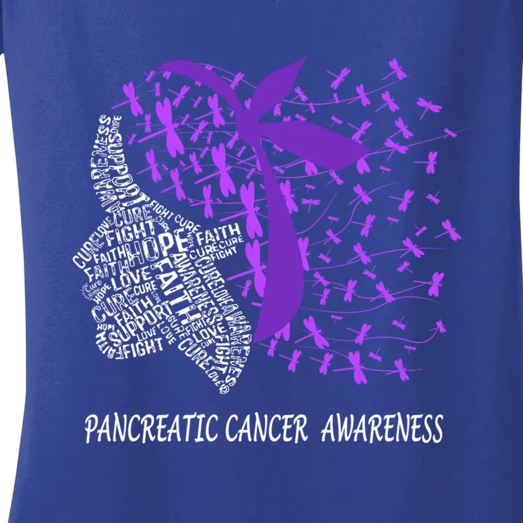 Hope Fight Cure Pancreatic Cancer Dragonfly Face Gift Women's V-Neck T-Shirt