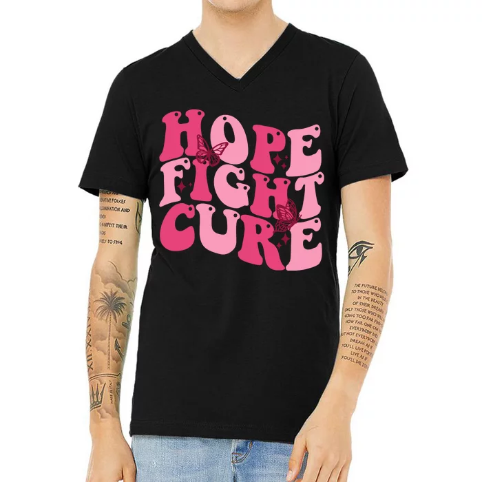 Hope Fight Cure Breast Cancer Butterfly Awareness V-Neck T-Shirt